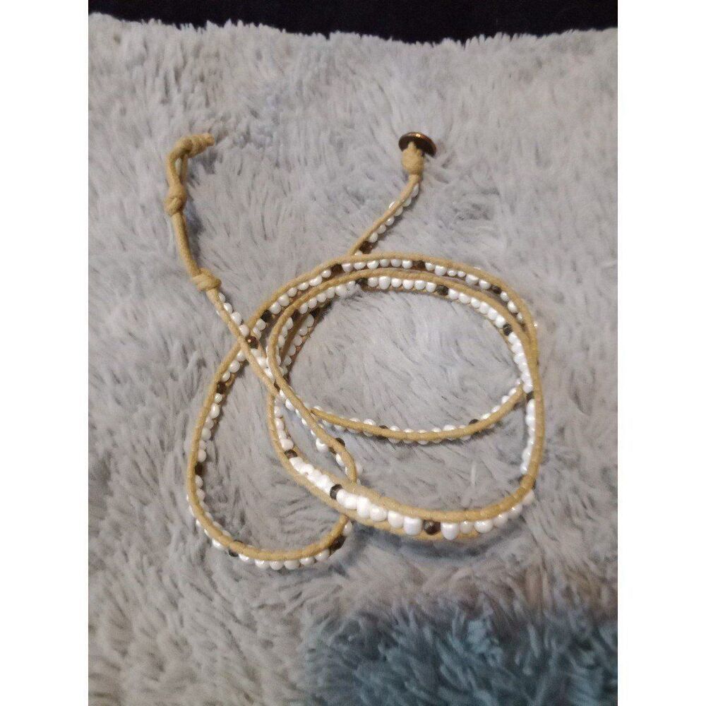 31" wrap bracelet or long necklace rope white glass & copper beads - Picture 7 of 8